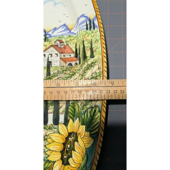 Hand-Painted Italian Ceramic Wall Plate Vineyard Scene Sunflowers - Picture 14 of 16